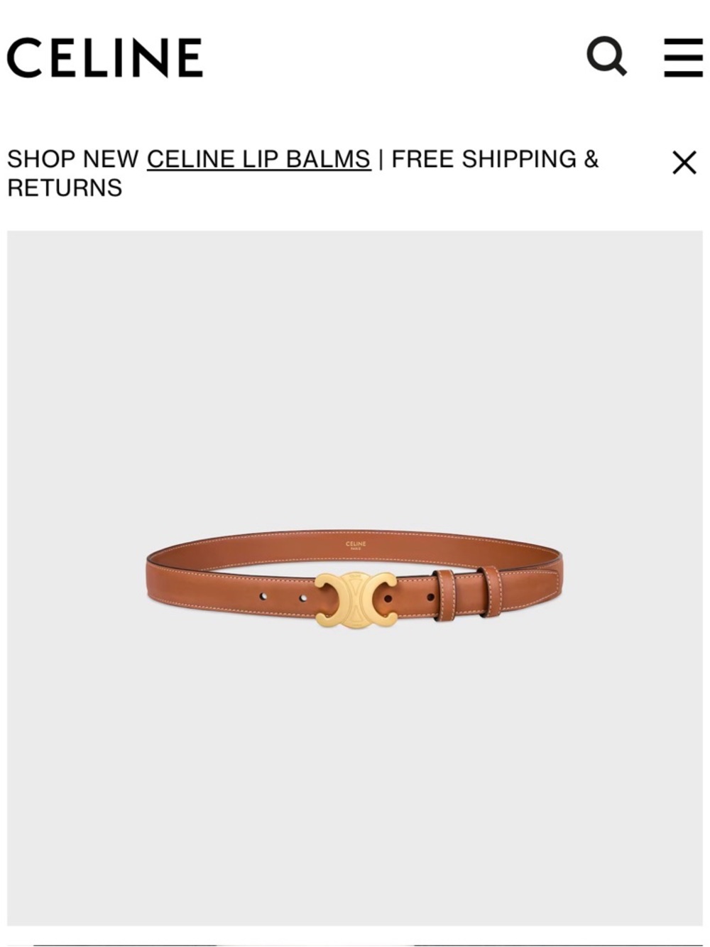 Celine Triomphe Belt 25mm Natural Calfskin. Size 75mm. With dust bag and box.